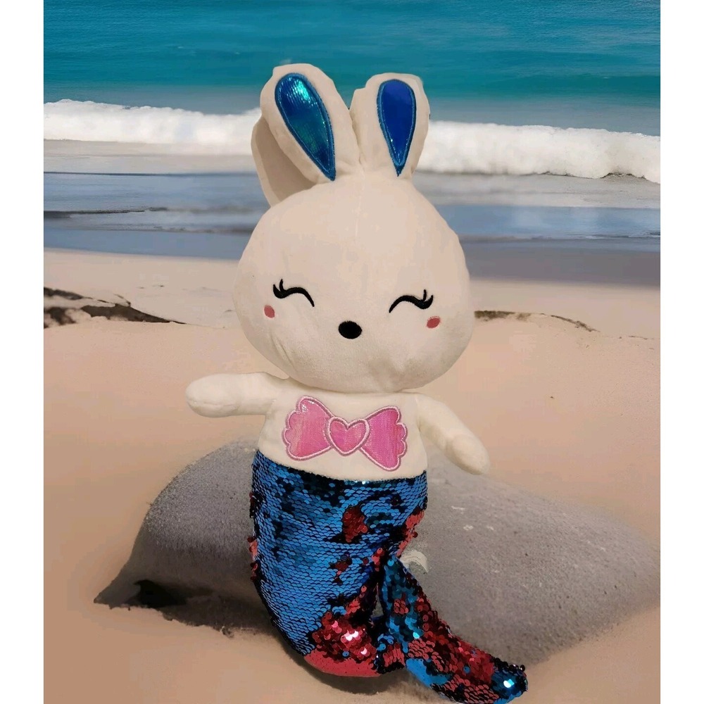 Six Flags 16" Sequin Bunny Mermaid Plush fidget fabric